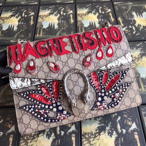 Gucci Dionysus GG Snakeskin Medium Shoulder Bag with Appliqu 400235 2018