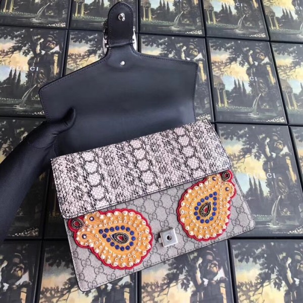 Gucci Dionysus GG Snakeskin Medium Shoulder Bag with Phoenix Appliqu 403348 2018