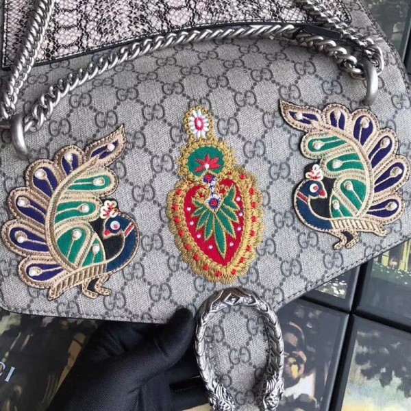 Gucci Dionysus GG Snakeskin Medium Shoulder Bag with Phoenix Appliqu 403348 2018