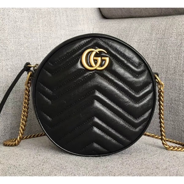 Gucci GG Marmont Mini Round Shoulder Bag 550154 Black 2018