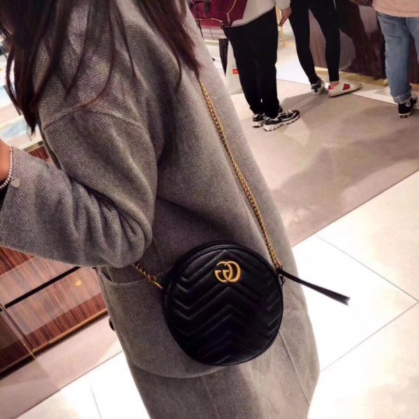Gucci GG Marmont Mini Round Shoulder Bag 550154 Black 2018
