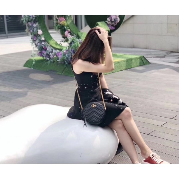 Gucci GG Marmont Mini Round Shoulder Bag 550154 Black 2018