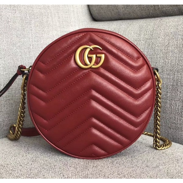 Gucci GG Marmont Mini Round Shoulder Bag 550154 Red 2018