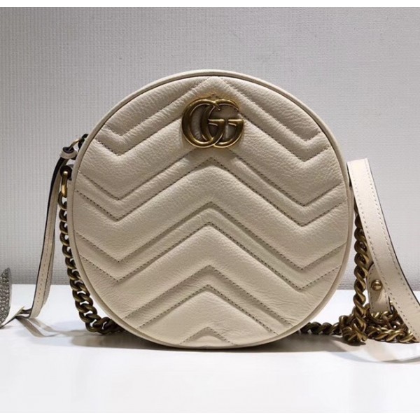 Gucci GG Marmont Mini Round Shoulder Bag 550154 White 2018