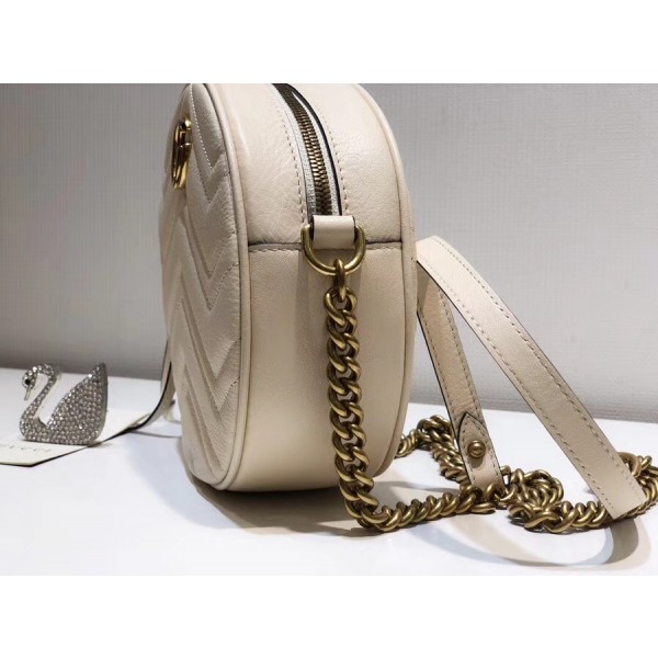 Gucci GG Marmont Mini Round Shoulder Bag 550154 White 2018