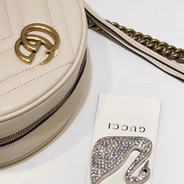 Gucci GG Marmont Mini Round Shoulder Bag 550154 White 2018
