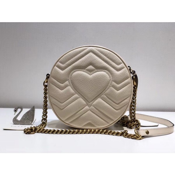 Gucci GG Marmont Mini Round Shoulder Bag 550154 White 2018