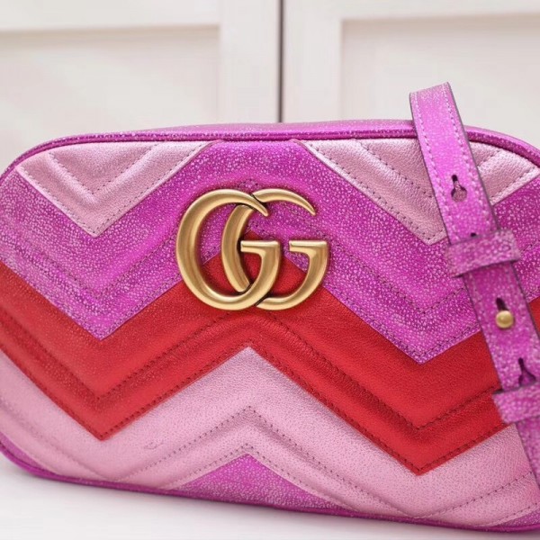 Gucci GG Marmont Small Matelassé Shoulder Bag 447632 Pink/Red 2018