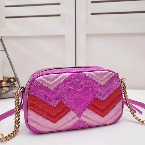 Gucci GG Marmont Small Matelassé Shoulder Bag 447632 Pink/Red 2018
