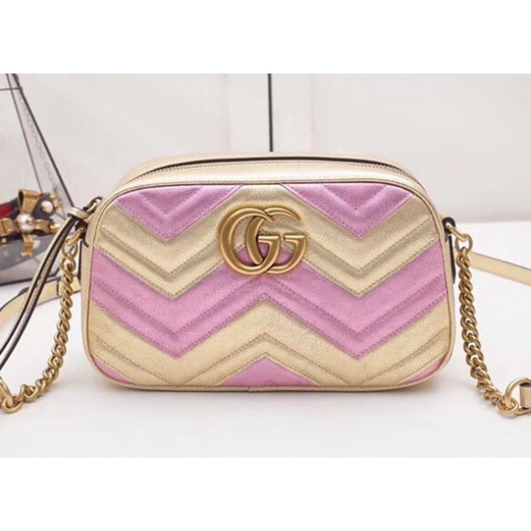 Gucci GG Marmont Small Matelassé Shoulder Bag 447632 Pink/Gold 2018