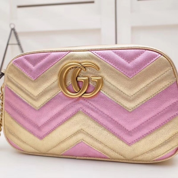 Gucci GG Marmont Small Matelassé Shoulder Bag 447632 Pink/Gold 2018
