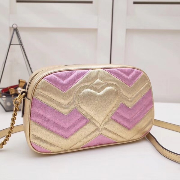 Gucci GG Marmont Small Matelassé Shoulder Bag 447632 Pink/Gold 2018