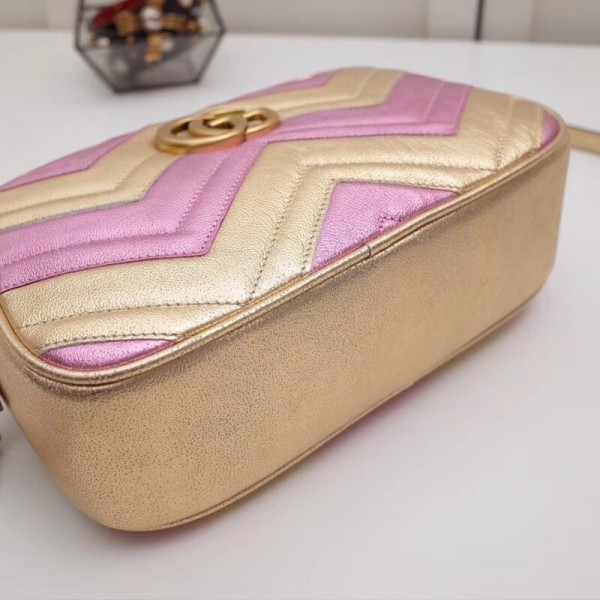 Gucci GG Marmont Small Matelassé Shoulder Bag 447632 Pink/Gold 2018