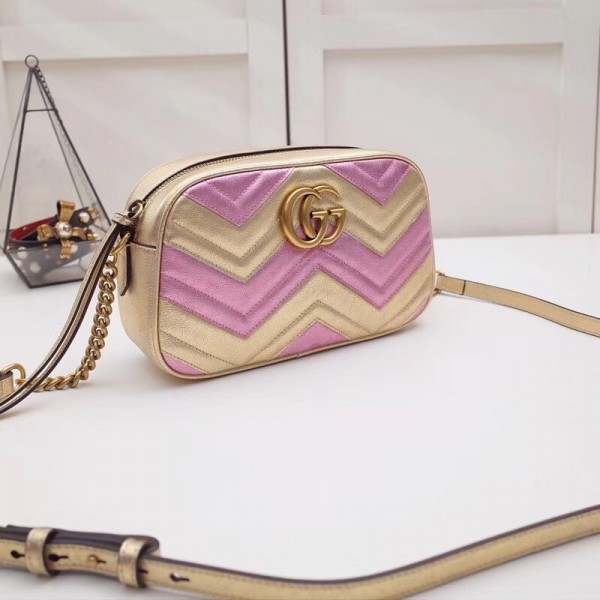 Gucci GG Marmont Small Matelassé Shoulder Bag 447632 Pink/Gold 2018