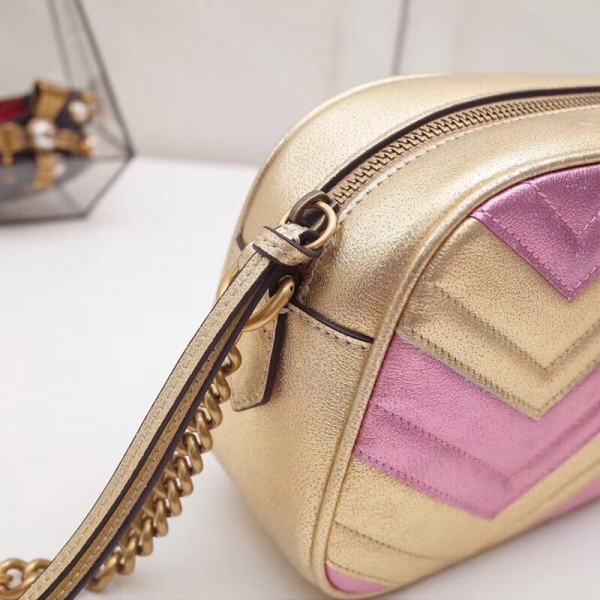 Gucci GG Marmont Small Matelassé Shoulder Bag 447632 Pink/Gold 2018