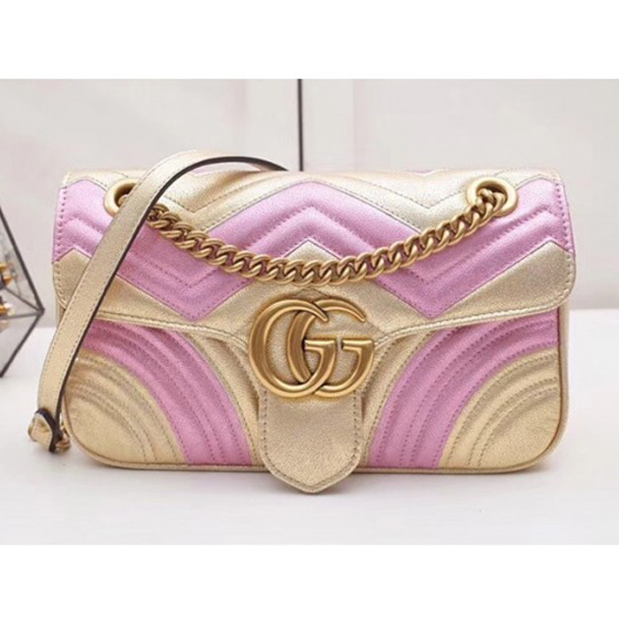 Gucci GG Marmont Small Matelasse Shoulder Bag 443497 Pink Gold 2018