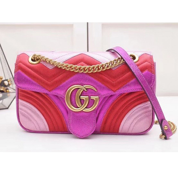 Gucci GG Marmont Small Matelasse Shoulder Bag 443497 Pink Red 2018