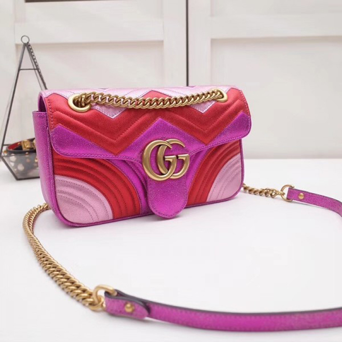 Gucci GG Marmont Small Matelasse Shoulder Bag 443497 Pink Red 2018