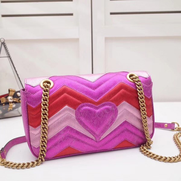 Gucci GG Marmont Small Matelasse Shoulder Bag 443497 Pink Red 2018