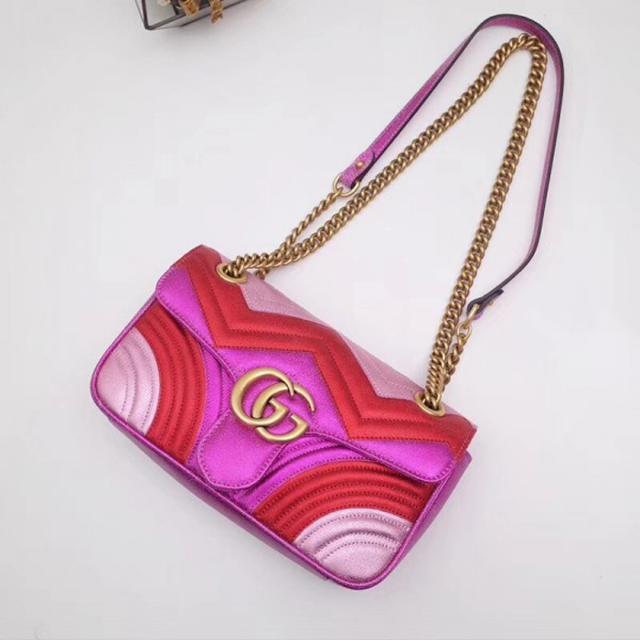 Gucci GG Marmont Small Matelasse Shoulder Bag 443497 Pink Red 2018