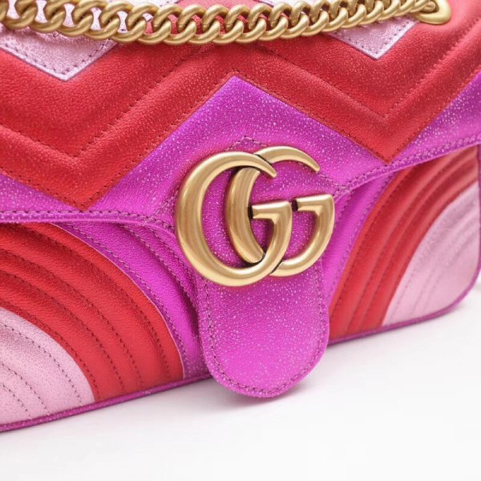 Gucci GG Marmont Small Matelasse Shoulder Bag 443497 Pink Red 2018