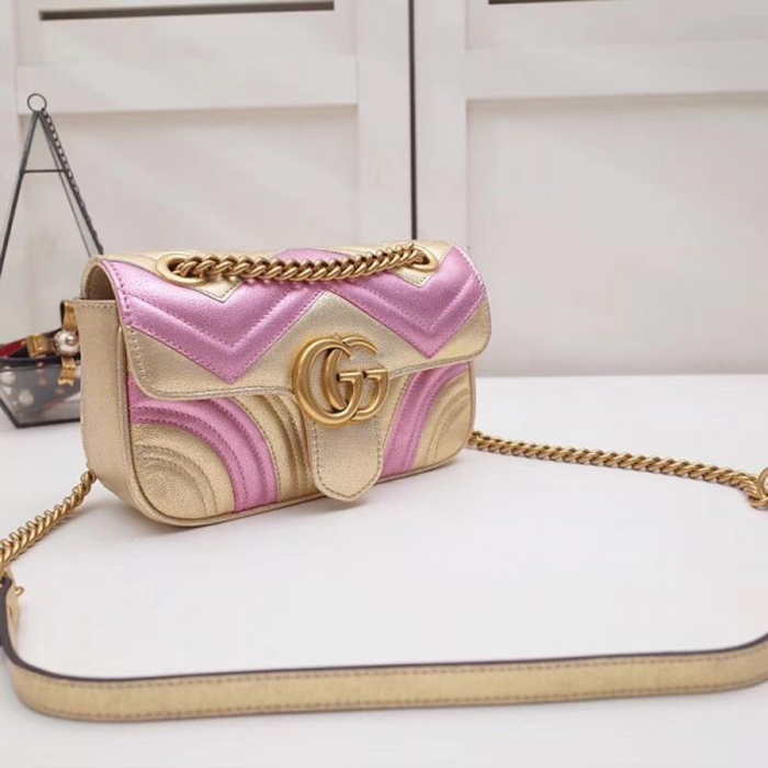 Gucci GG Marmont Mini Matelasse Bag 446744 Pink Gold 2018