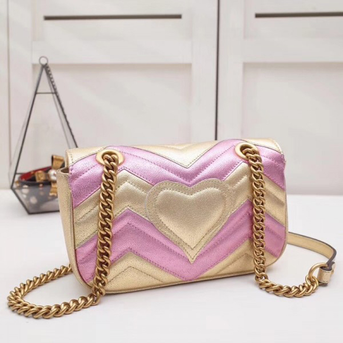 Gucci GG Marmont Mini Matelasse Bag 446744 Pink Gold 2018
