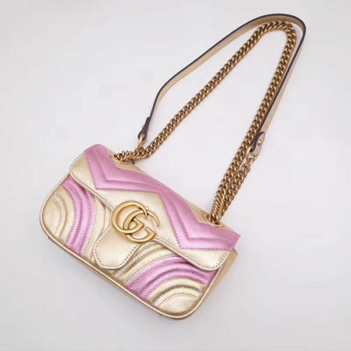 Gucci GG Marmont Mini Matelasse Bag 446744 Pink Gold 2018