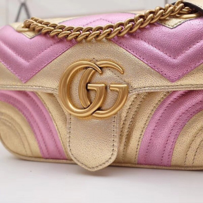 Gucci GG Marmont Mini Matelasse Bag 446744 Pink Gold 2018