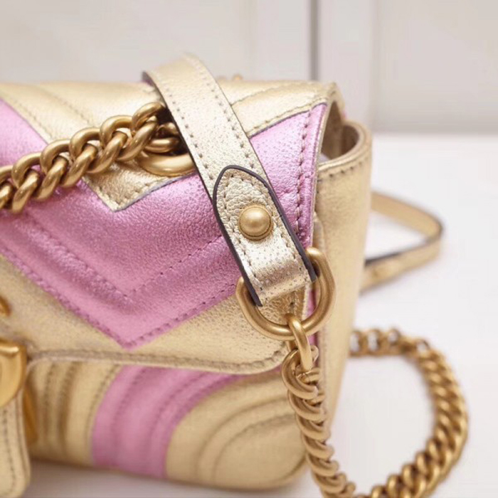 Gucci GG Marmont Mini Matelasse Bag 446744 Pink Gold 2018