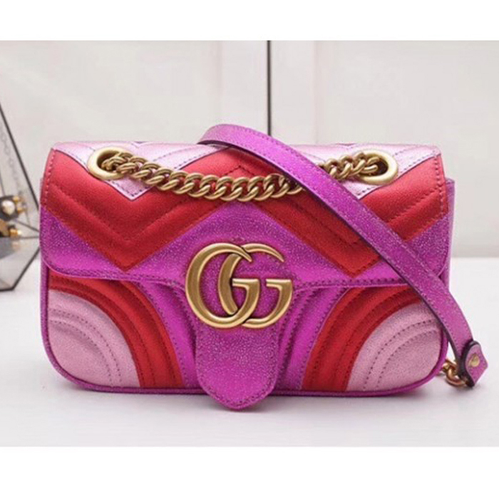 Gucci GG Marmont Mini Matelasse Bag 446744 Pink Red 2018