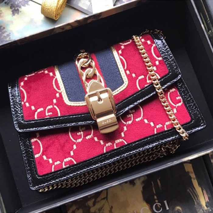 Gucci Sylvie Velvet Chain Bag 494642 Red 2018