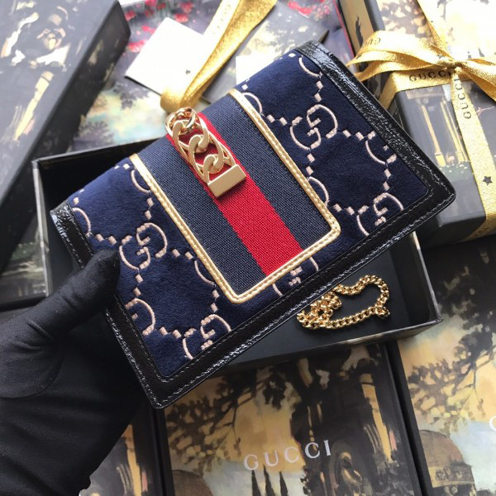 Gucci Sylvie Velvet Chain Bag 494642 Blue 2018