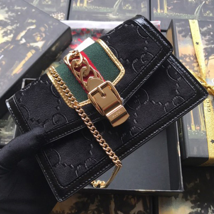 Gucci Sylvie Velvet Chain Bag 494642 Black 2018