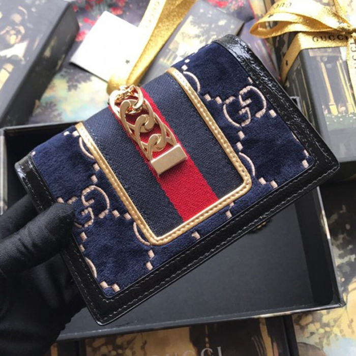 Gucci Sylvie Velvet Mini Chain Bag 494646 Blue 2018