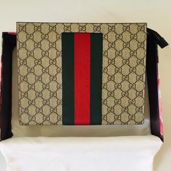 Gucci Mens GG Supreme Web Pouch 475316 Beige 2018