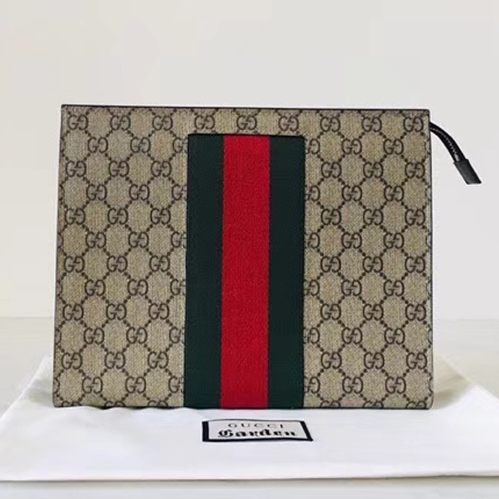 Gucci Mens GG Supreme Web Pouch 475316 Beige 2018