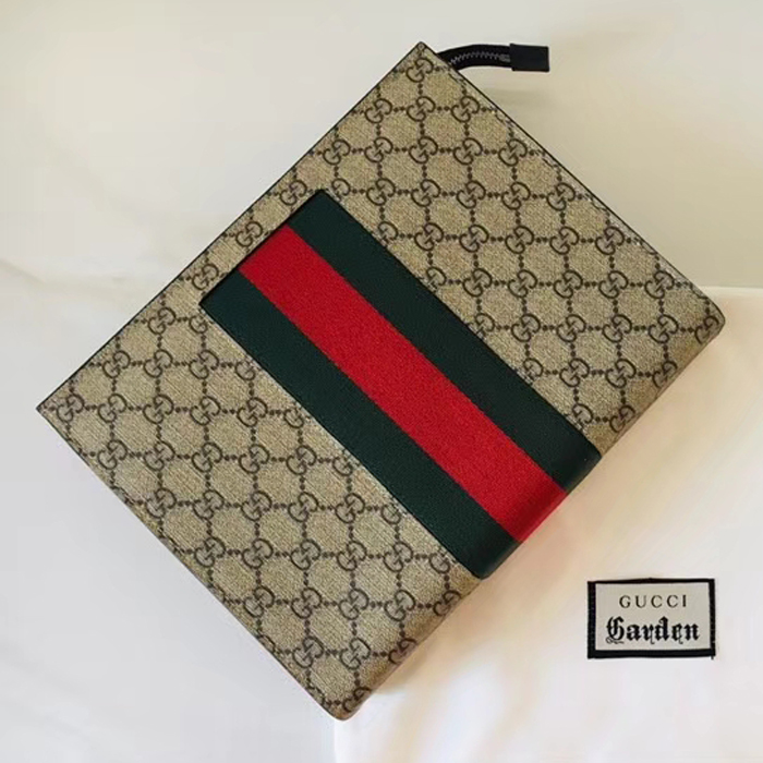 Gucci Mens GG Supreme Web Pouch 475316 Beige 2018