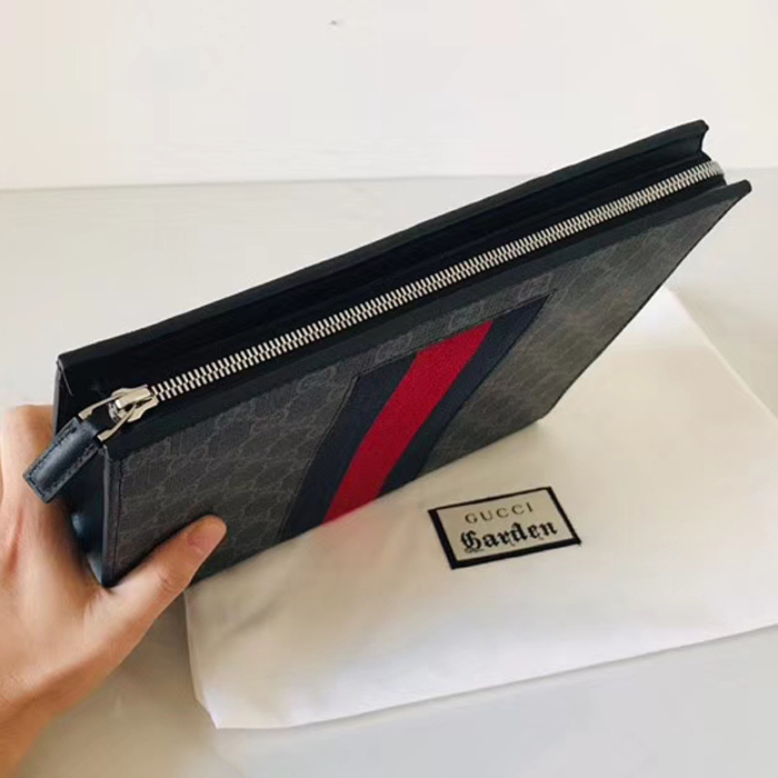 Gucci Mens GG Supreme Web Pouch 475316 Black Grey 2018