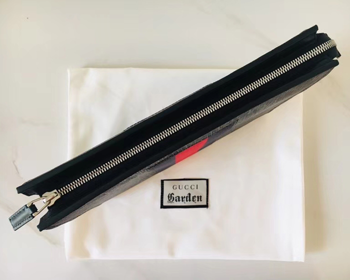 Gucci Mens GG Supreme Web Pouch 475316 Black Grey 2018