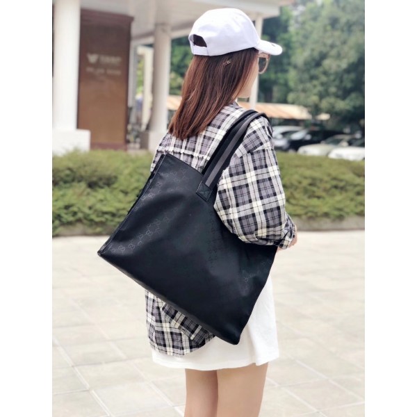 Gucci GG Nylon Shopping Tote 449176 Black/Grey 2017