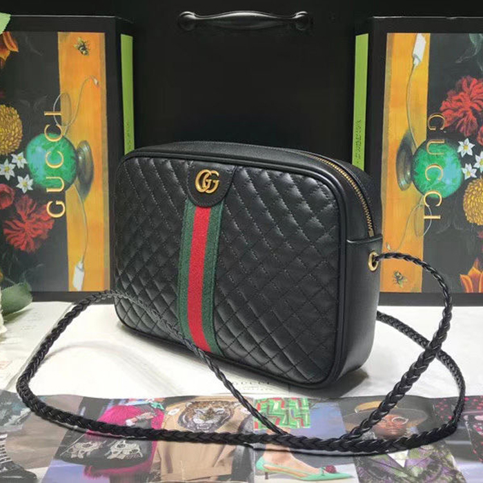 Gucci Laminated Leather Small Shoulder Bag 541051 Black
