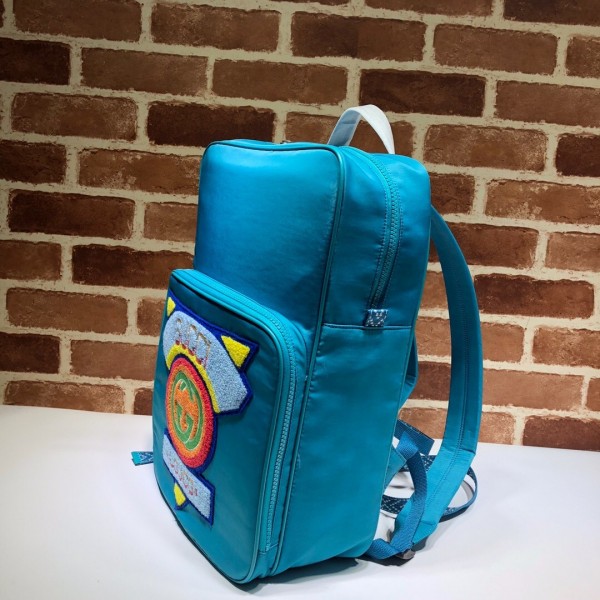 Gucci Medium Backpack with Gucci '80s Patch 536724 Bright Blue 2018