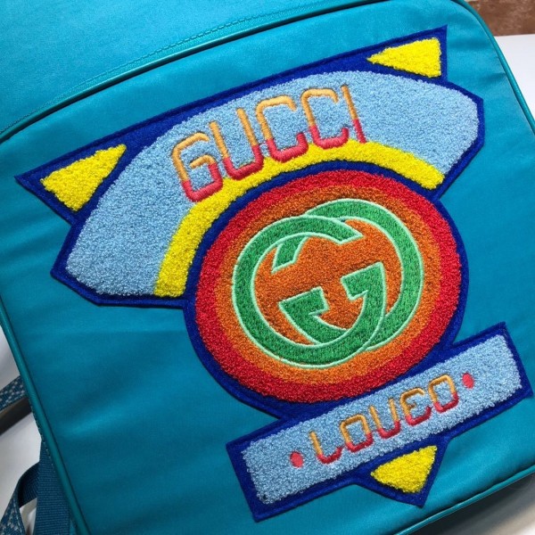 Gucci Medium Backpack with Gucci '80s Patch 536724 Bright Blue 2018