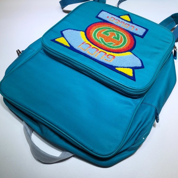 Gucci Medium Backpack with Gucci '80s Patch 536724 Bright Blue 2018