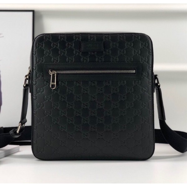 Gucci Signature GG Leather Men's Messenger Bag 473878 Black 2018