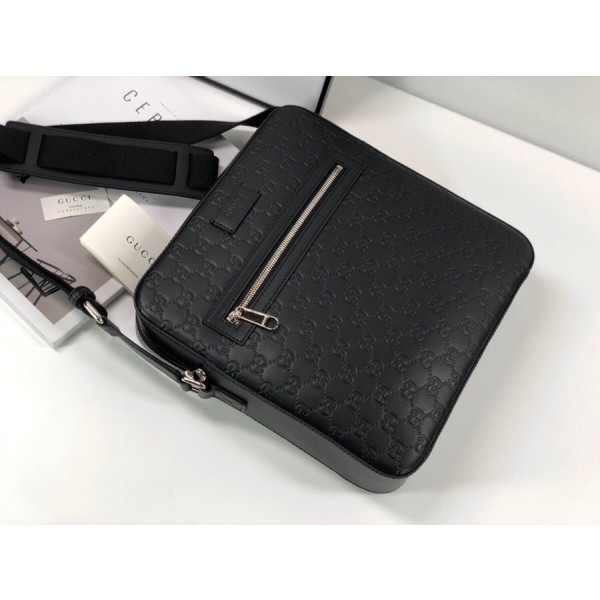 Gucci Signature GG Leather Men's Messenger Bag 473878 Black 2018