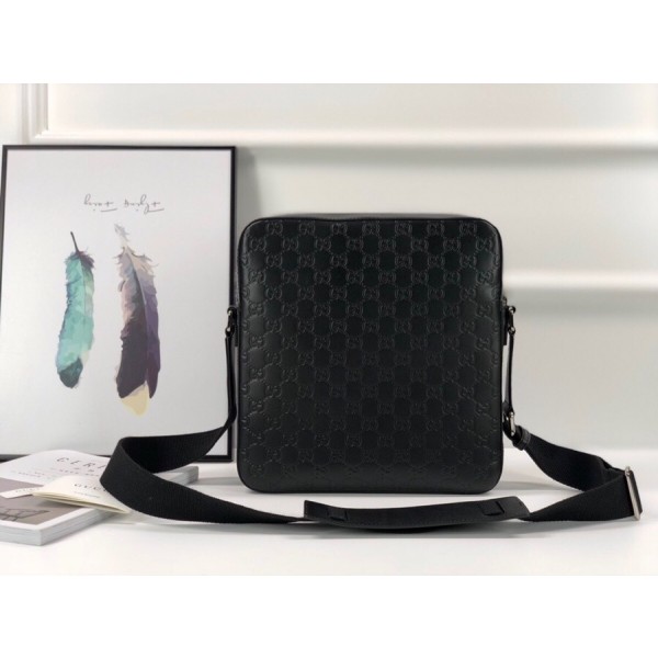 Gucci Signature GG Leather Men's Messenger Bag 473878 Black 2018