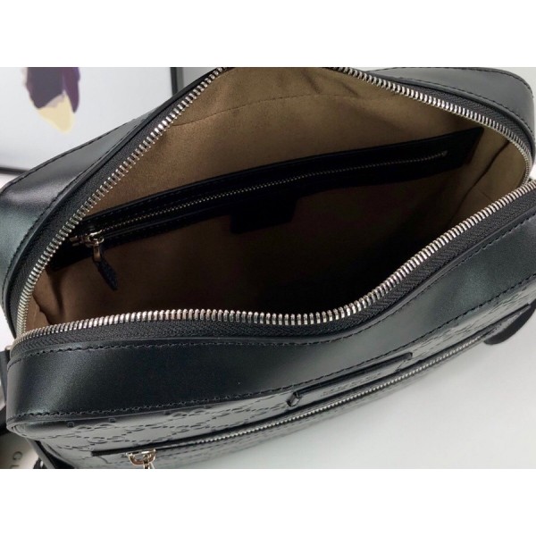 Gucci Signature GG Leather Men's Messenger Bag 473878 Black 2018