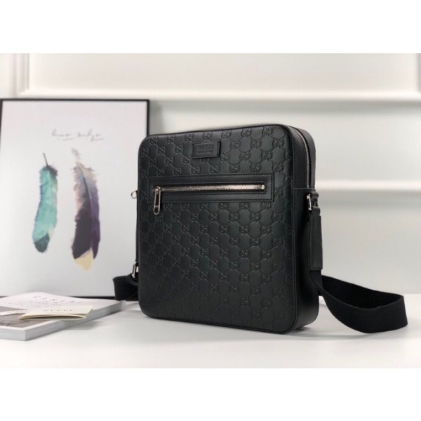 Gucci Signature GG Leather Men's Messenger Bag 473878 Black 2018